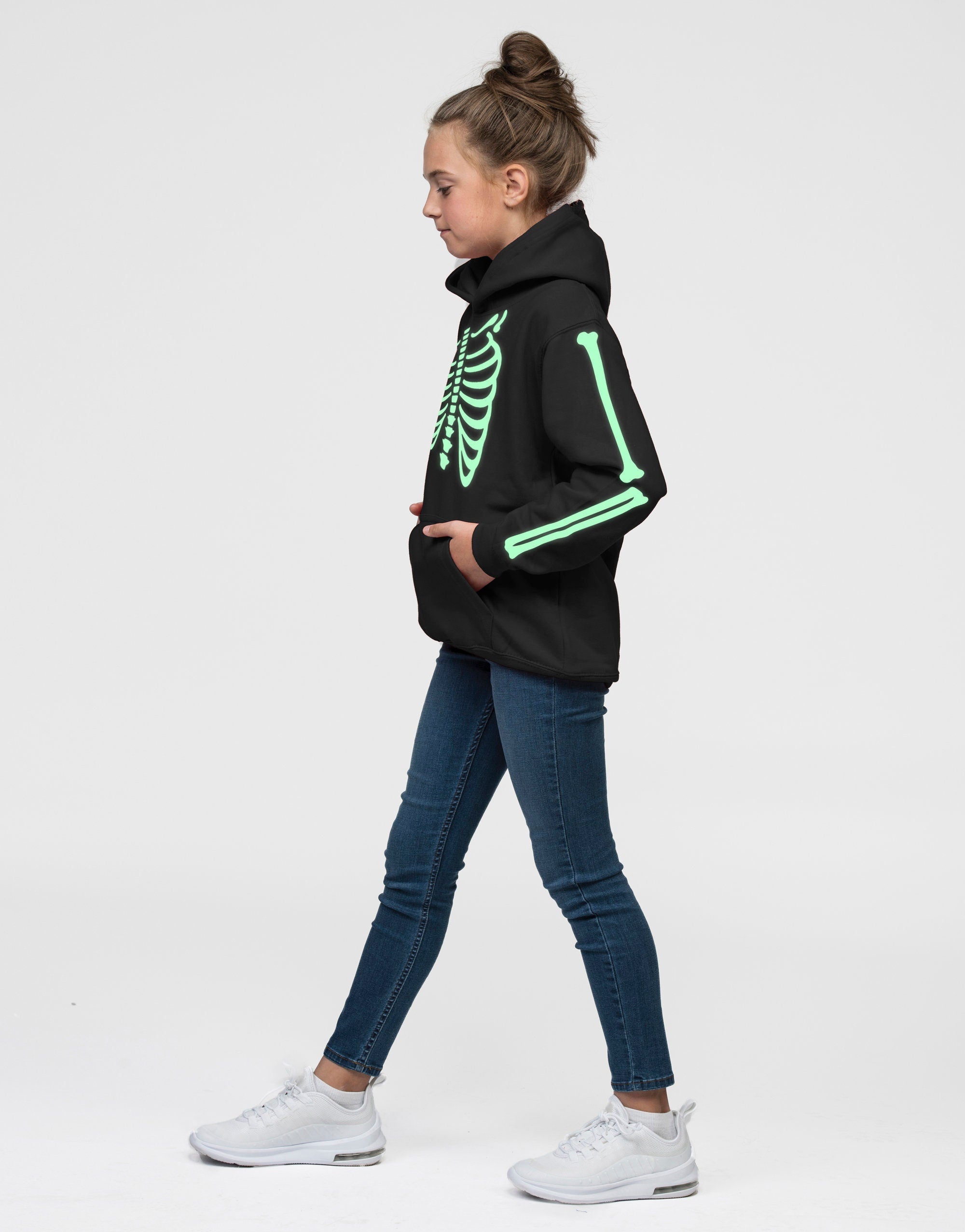 Family Skeleton Hoodies - Family Halloween Party Costume - Halloween Outfit - White Skeleton / Glow In The Dark Skeleton Hoodie