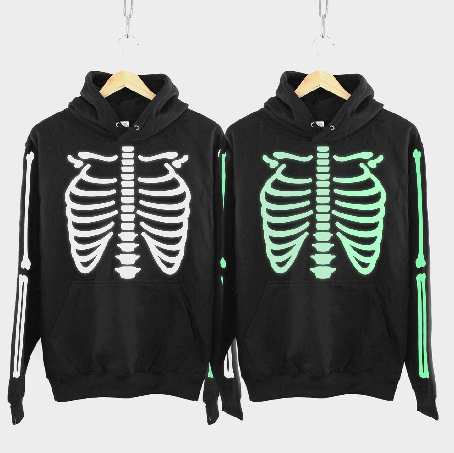 Family Skeleton Hoodies - Family Halloween Party Costume - Halloween Outfit - White Skeleton / Glow In The Dark Skeleton Hoodie