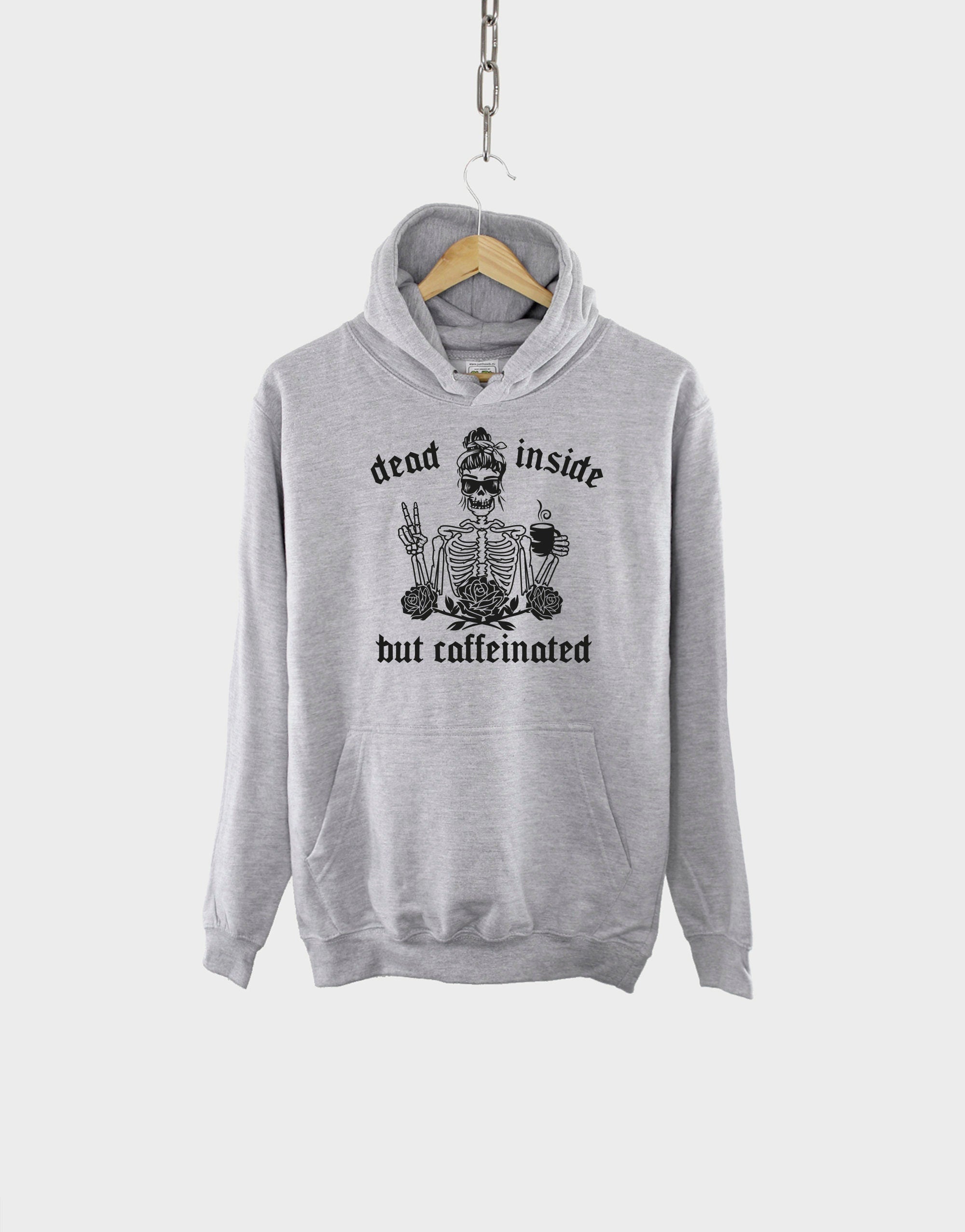 Halloween Hoodie - Dead Inside But Caffeinated - Womens Halloween Hoodie - Fall Hoodie - Female Skeleton With Coffee Hoodie